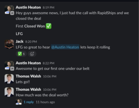 Slack: First Closed Won